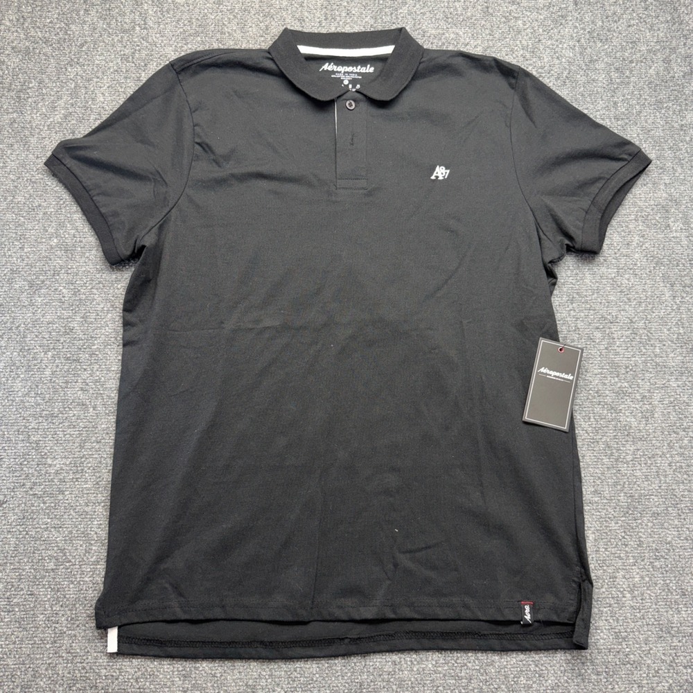 Aeropostale Mens Black Short Sleeve A87 Logo Pique Polo Shirt XL NWT